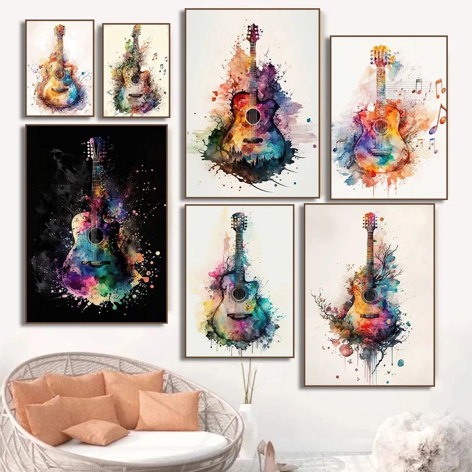 Picture Of Musical Instrument - (No frame)Music Instrument Guitar Watercolor Art