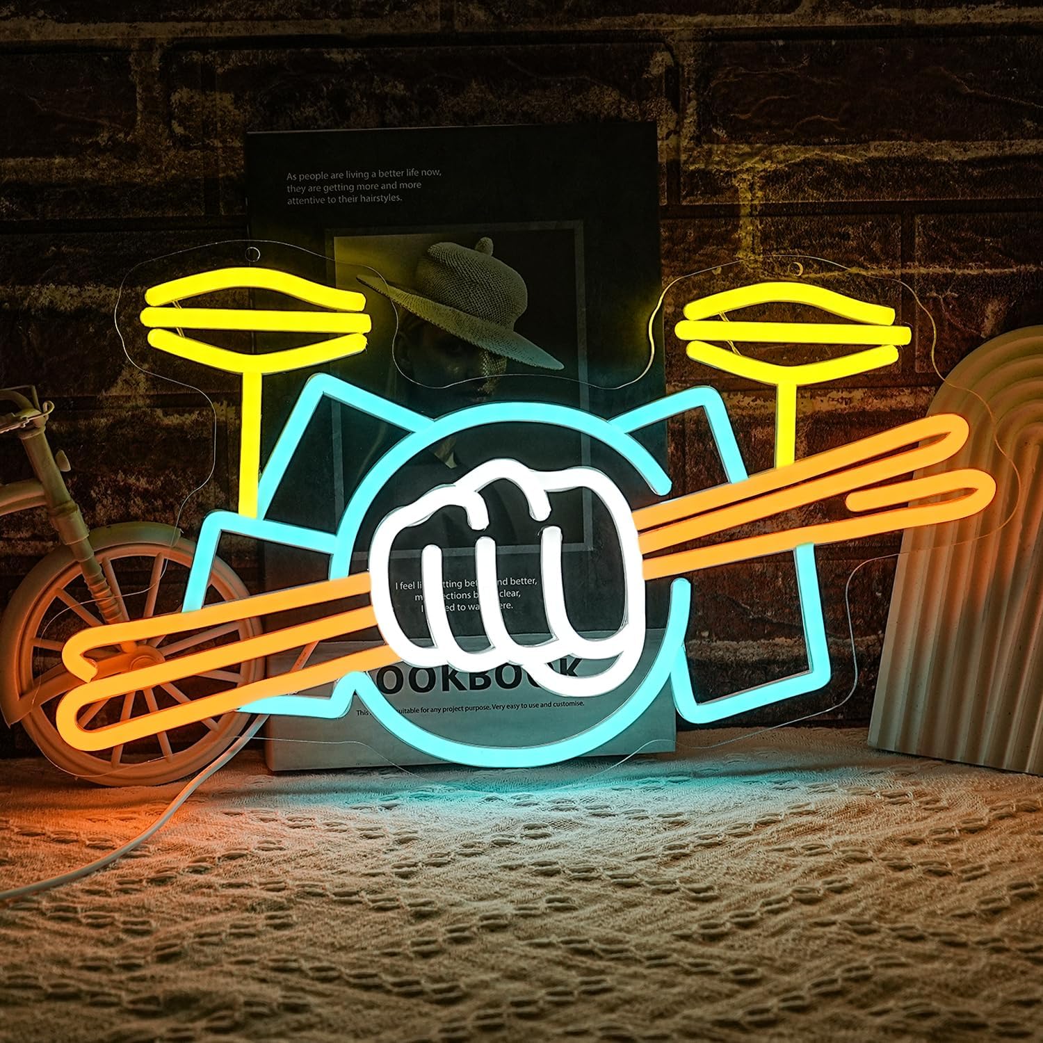 Drum Set Neon Sign USB Powered - Musical Instrument Sounds review and price