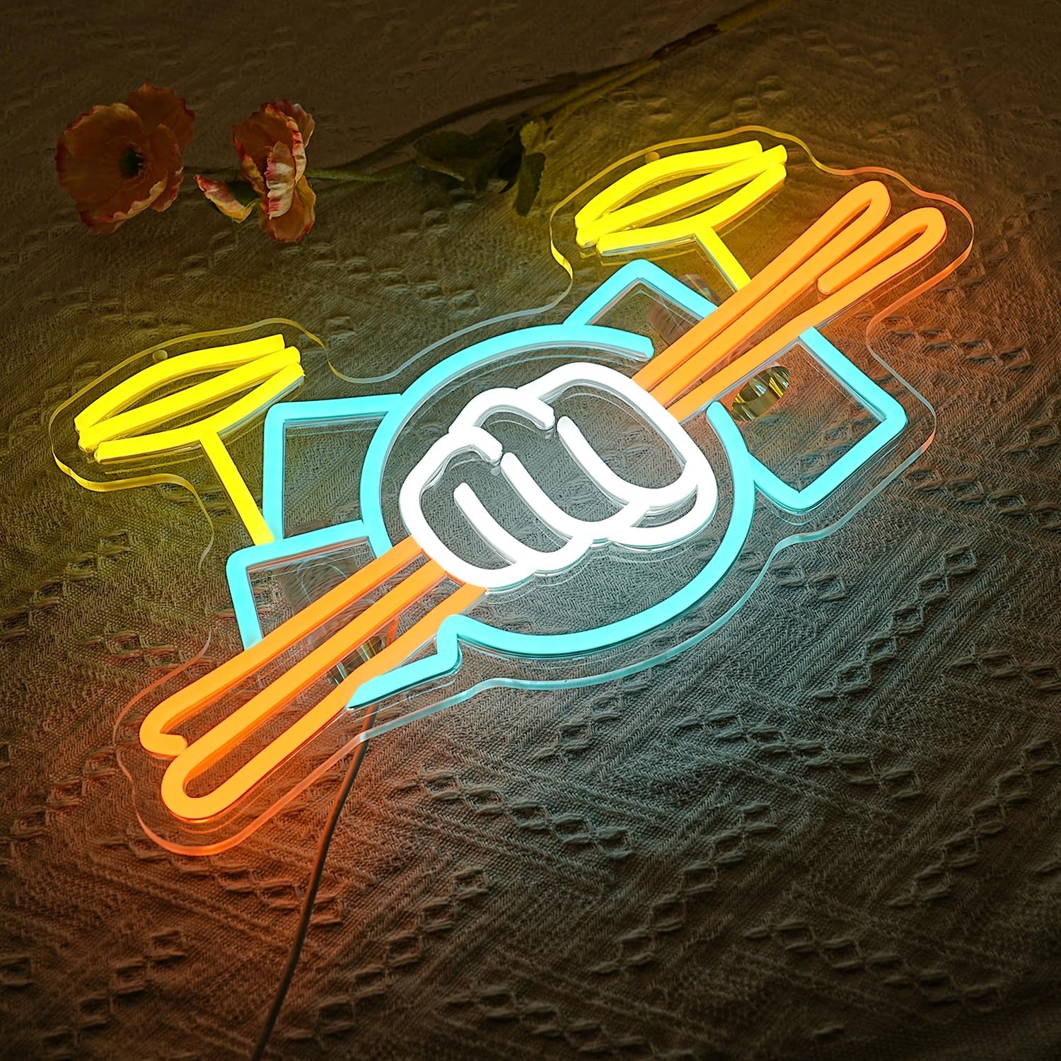 Drum Set Neon Sign USB Powered - Musical Instrument Sounds review and price
