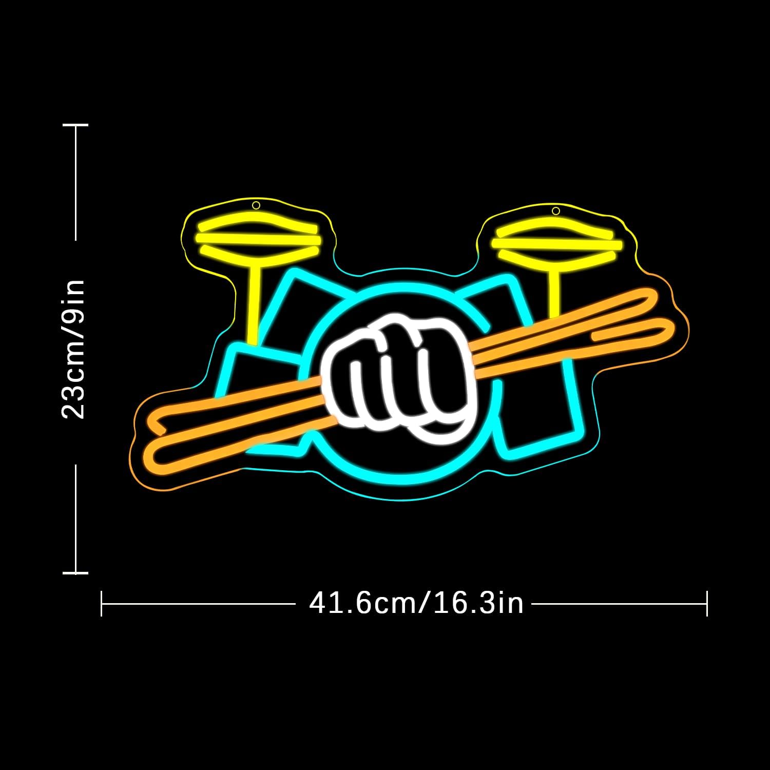 Drum Set Neon Sign USB Powered - Musical Instrument Sounds review and price
