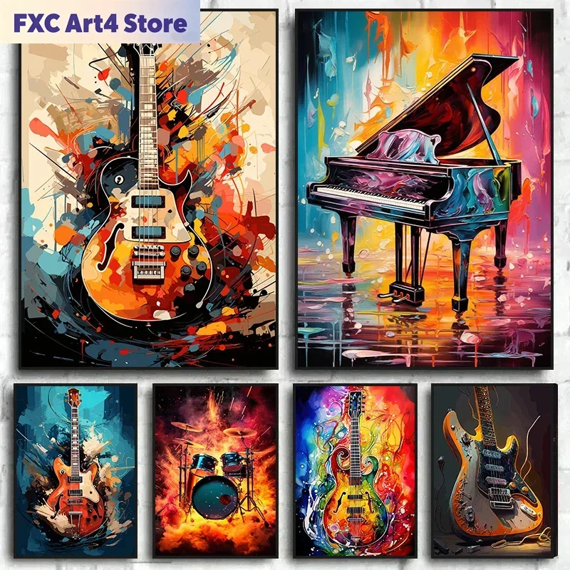 Frameless Abstract Colorful Ar - Picture Of Musical Instrument review and price